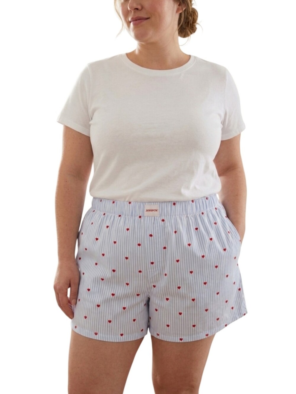 Joyspun Sleep Shorts Women’s Size 3x Blue Stripe Red Heart Print 3.5'' Inseam